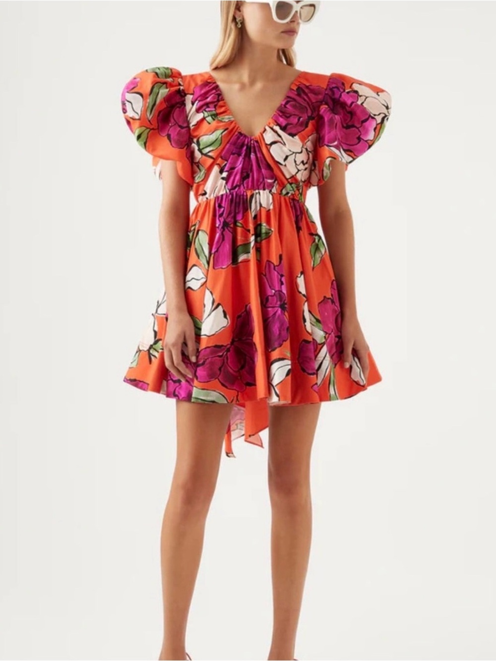 Aje Orange Mini Dress with Pink Floral Motif